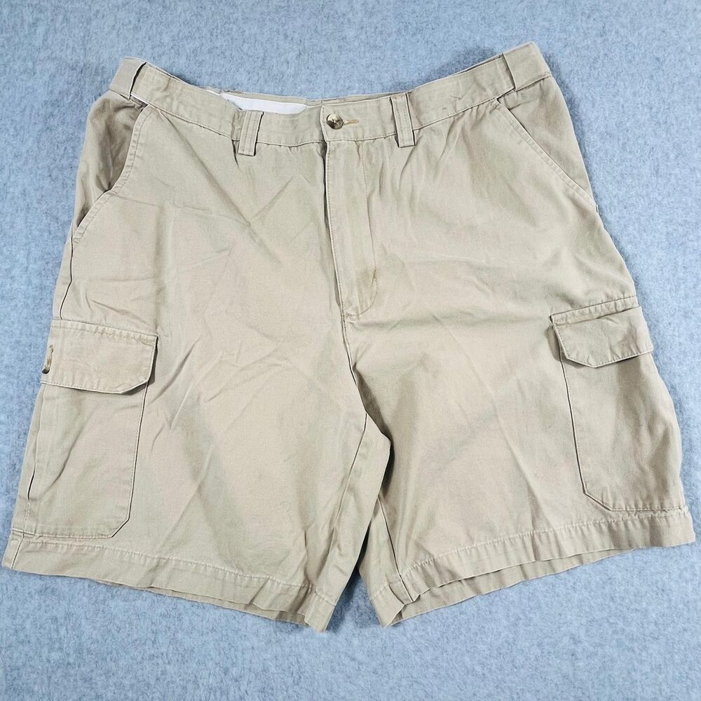 Geoffrey Beene Mens Cargo Shorts W36 Beige Tan Khaki 100% Cotton Utility Casual